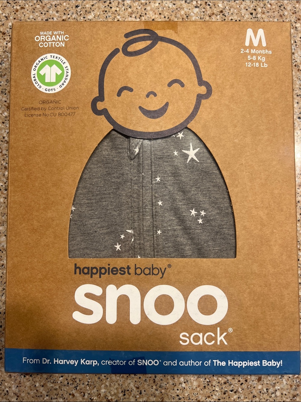 happiest baby Snoo Sack Organic Sleep Sack - Gray with Star Print (M)